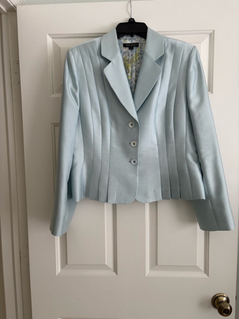 Tahari Light Blue Pleated Blazer & Skirt Two-Piece Suit - Picture 3 of 9